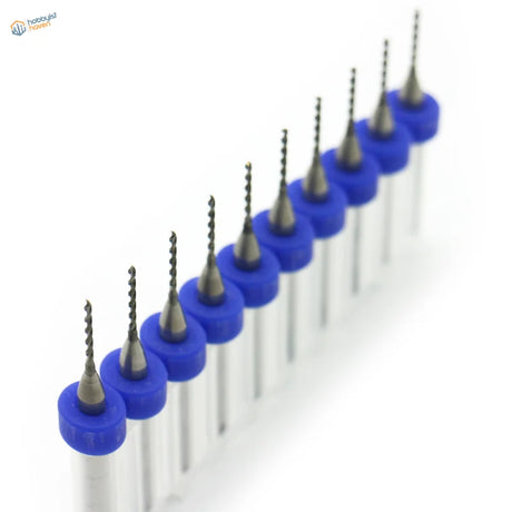 Set of 10 blue-capped 0.1-2.0mm carbide micro drill bits