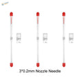 Three 0.2mm transparent airbrush needles with red caps, precision hobby tools
