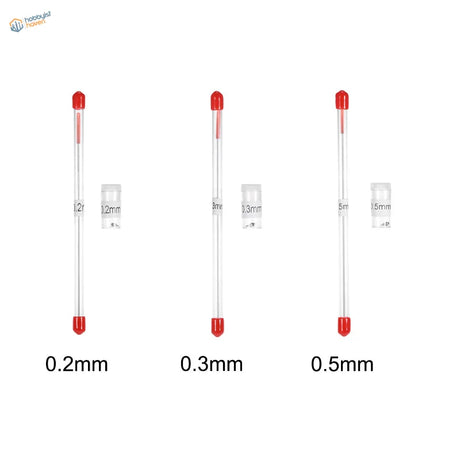 Three 0.2/0.3/0.5mm airbrush needles with red caps, precision hobby tools