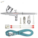 Silver needle dual action airbrush with chrome finish and accessories