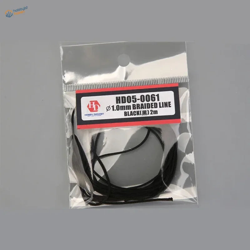 Black 1.0mm braided line for scale modeling, 12m in clear bag