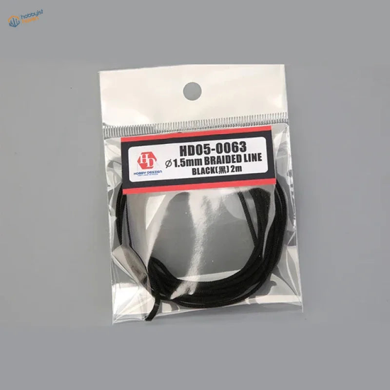 Black 1.5mm braided line, 2m long in clear bag for scale modeling
