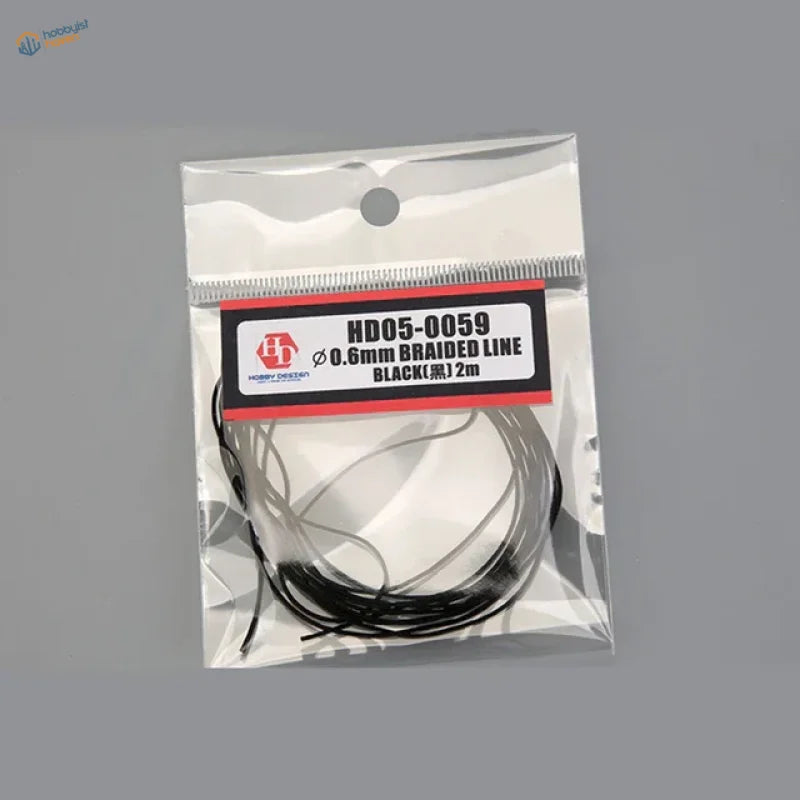 Black 0.6mm braided line for scale modeling, 2m in clear bag