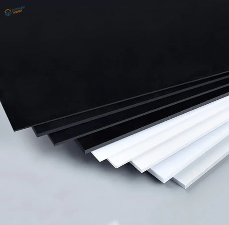 Stacked white styrene sheets, 0.5-3mm thick, glossy acrylic finish