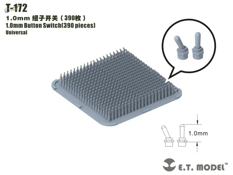 Gray plastic tray of 390 universal 1.0mm button switches for precision hobby tools
