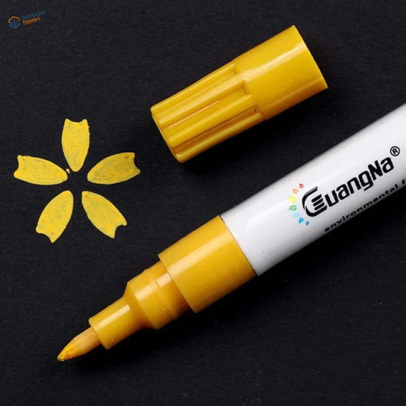 Yellow Euangna 0.7mm acrylic paint marker pen with white barrel
