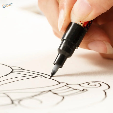 Black 0.7mm acrylic paint marker pen with red-black cap