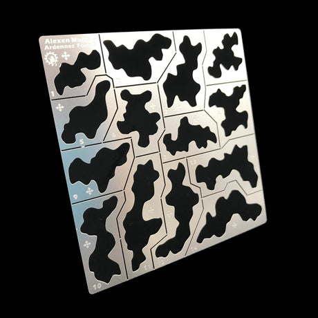 Silver forest camouflage painting stencil with Ardennes map cutouts