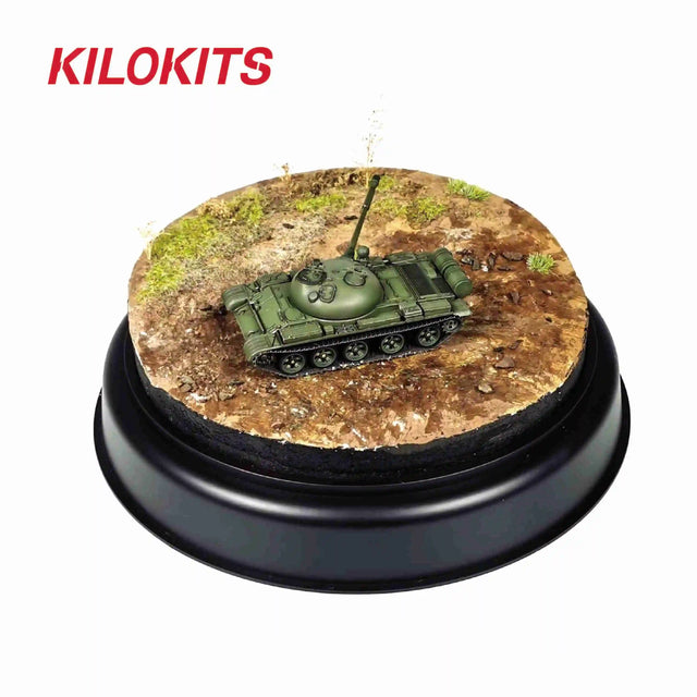 Olive green T-54/55 tank model on eps hard foam diorama base