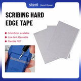 Stedi hard edge scribing tape in 3mm and 6mm widths with a scriber guided along a taped model part