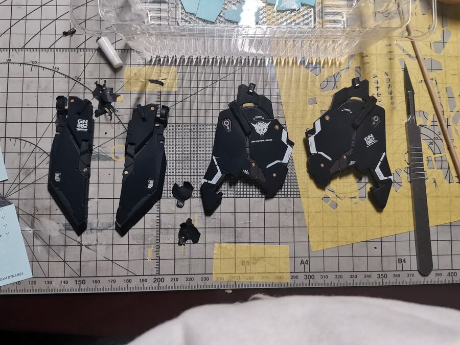 Pre-cut masking tape sheets for Fortune Meow’s Studio MG 1/100 GN-002 Dynames GK