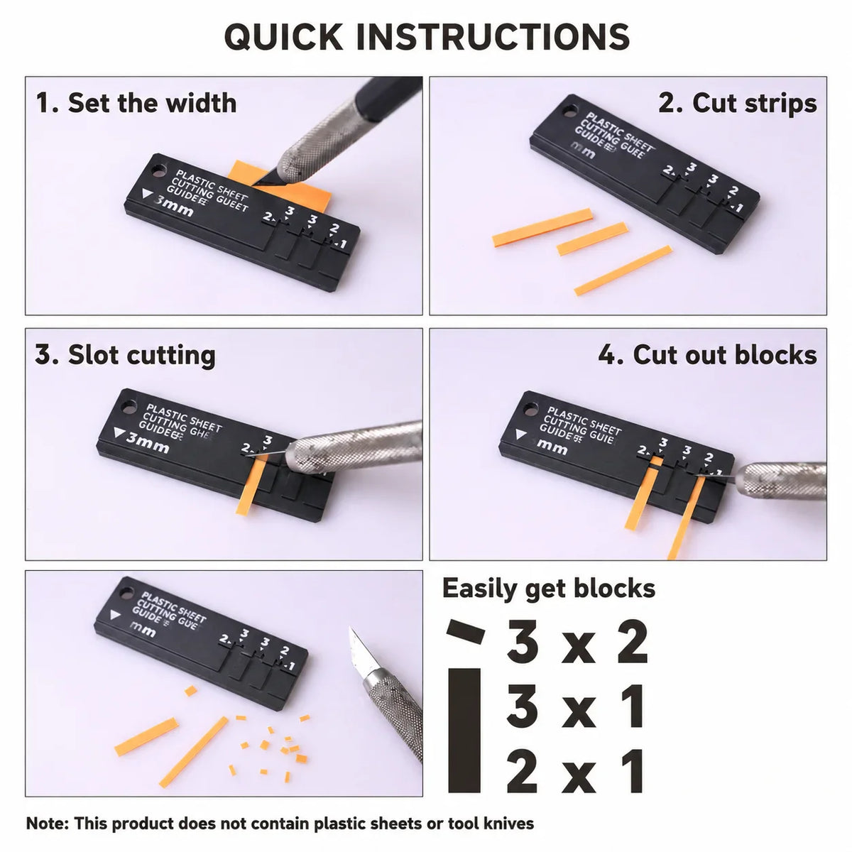 Black plastic fixed-width plastic sheet strip cutter with numbered width markings for scale modeling tools precise cuts
