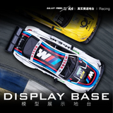 White and blue BMW M3 racing car on realistic track display base with aluminum alloy frame