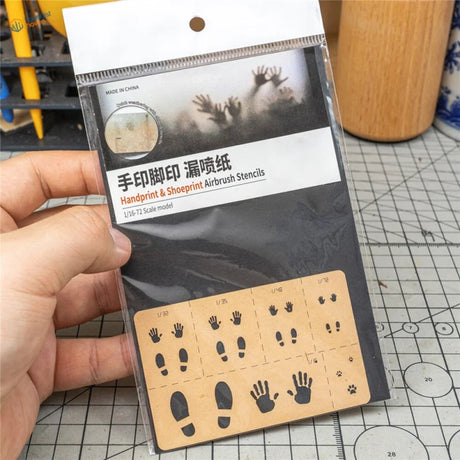 1/16-1/72 scale paw print stencil with tiny details: handprint shoeprint airbrush stencils in clear package