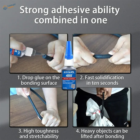 Blue-tipped white 20ml bottle of loolifl 480 black cyanoacrylate adhesive in single 20ml bottle packaging