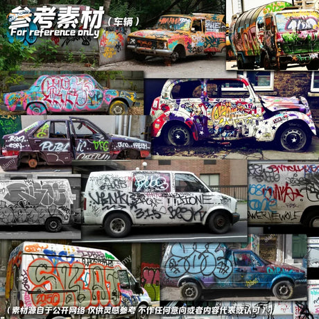 1/32 1/35 graffiti stencil on vibrant graffiti vehicles for scale modeling