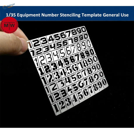 1/35 1/100 numbers stencil: white plastic template with black cut-out scale numbers