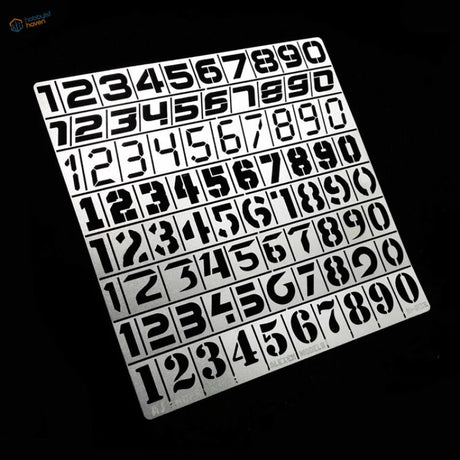 1/35 1/100 numbers stencil sheet with black cut-out digits 0-9