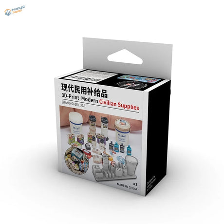 1/35 scale 3D printed modern civilian supplies in white black box