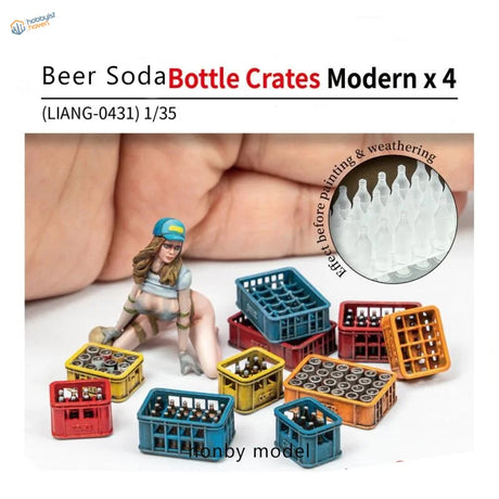 Colorful soda bottles crates in red blue yellow orange for scale modeling tools