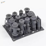 Gray 3D-printed miniature fire hydrant set for 1/35 scale modeling faucets