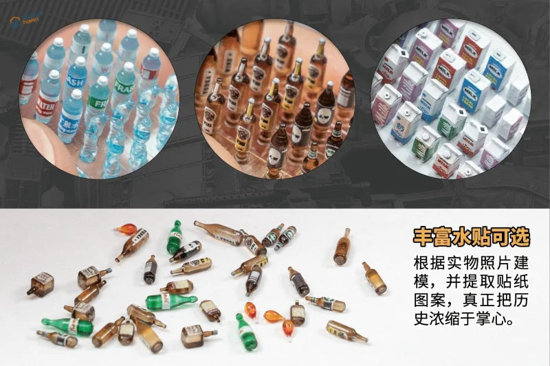 1/35 3D printed liquor bottles in miniature assorted colors