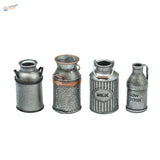 1/35 3D printed model milk cans: four miniature galvanized metal milk cans