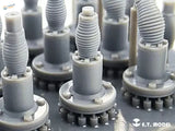 1/35 3D-printed realistic antenna mast base with gray plastic model and threaded rods