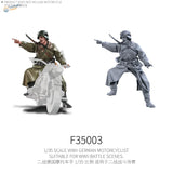 1/35 scale German motorcyclist figure in olive green uniform, painted and unpainted resin versions