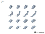1/35 3D-printed WWII German tool clamps: gray plastic c-clamps in grid