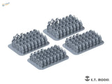 1/35 3D-printed WWII German tool clamps: gray plastic robotic model kits on bases