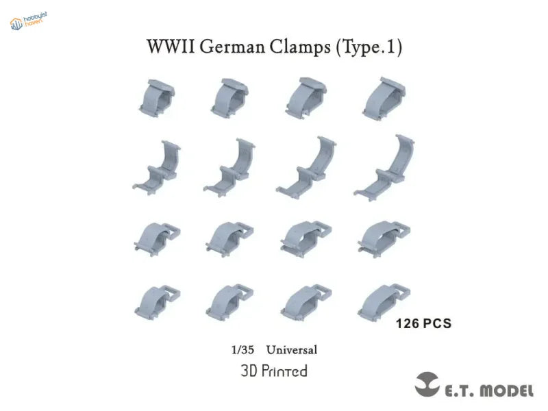 1/35 3D-printed WWII German tool clamps, gray plastic type 1