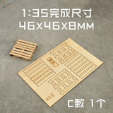 1:35 scale modeling pallet kit sheet with boxes pallets grid and Box III branding