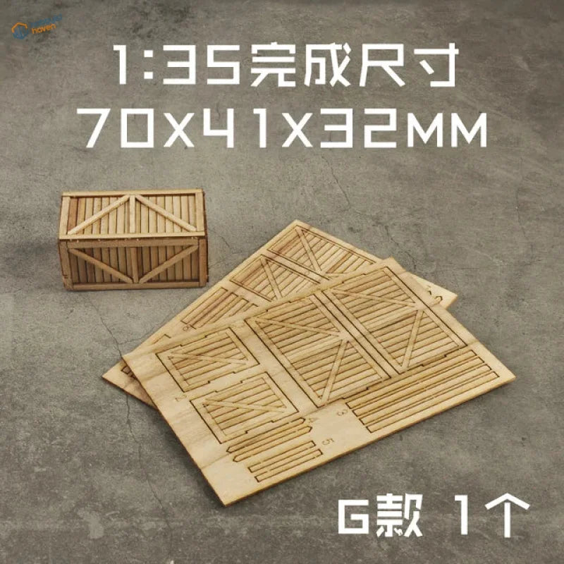 1/35 light brown wooden crate kit with laser-cut panels for scale modeling boxes pallets