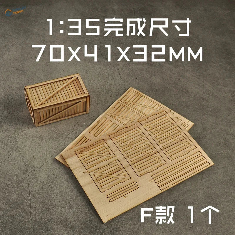 1:35 light brown wooden crate model kit with laser-cut boxes pallets for scale modeling