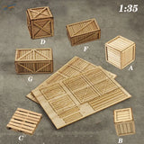 1/35 scale modeling boxes pallets with light brown wooden crates and detailed slats