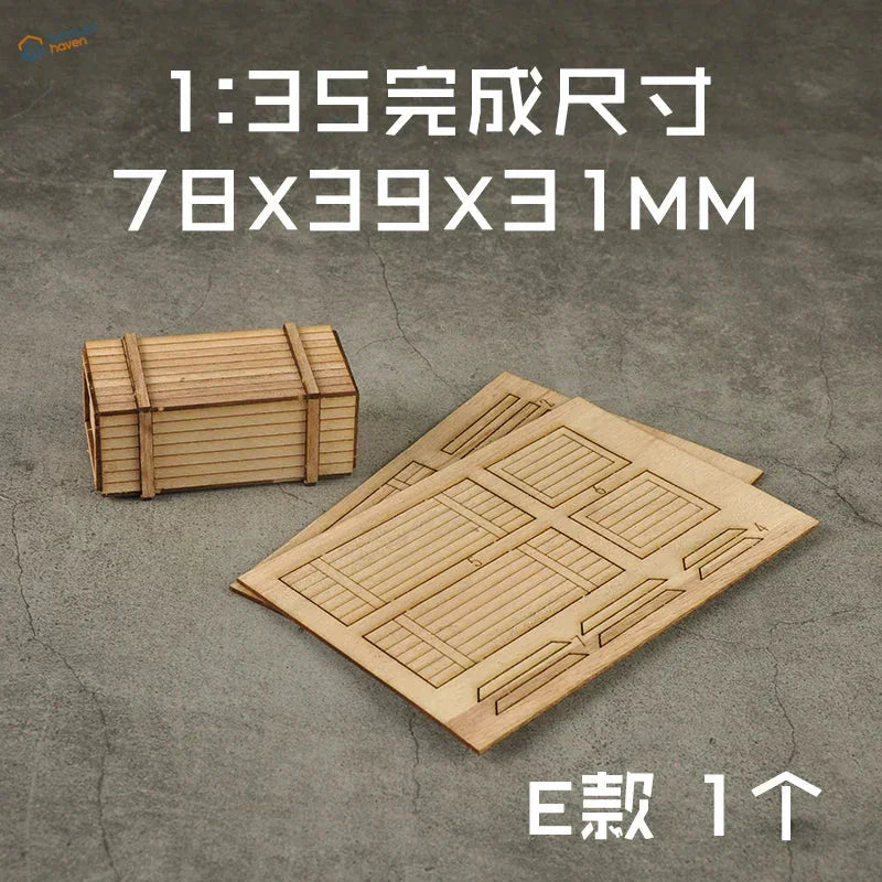 1:35 scale wooden crate model with slatted sides, plywood sheets for scale modeling boxes pallets