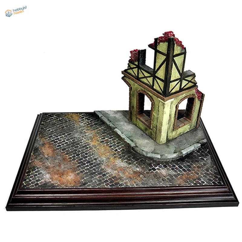 1/35 corner ambush scene: half-destroyed European building model