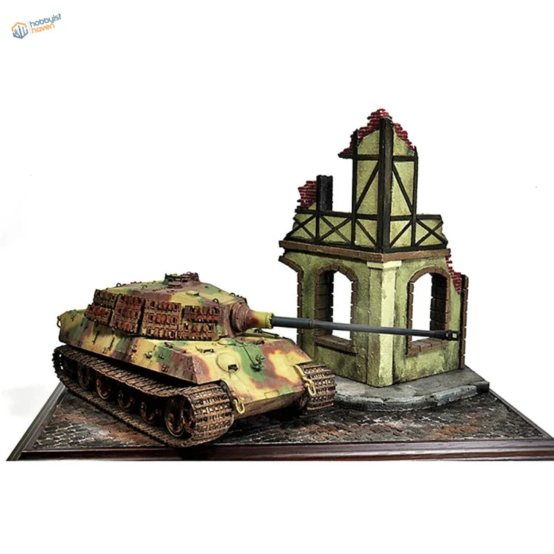 1/35 corner ambush scene: camouflage tank model by ruined building