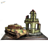 1/35 corner ambush scene: camouflage tank model by ruined building
