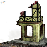 1/35 corner ambush scene: half-destroyed building model with green walls