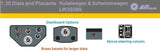 Gray brass-bezel vehicle dials on 1/35 scale modeling dashboard