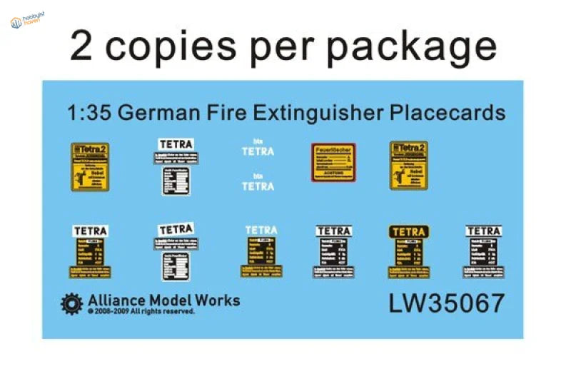 1/35 WWII German fire extinguisher placards in yellow and black Tetra labels
