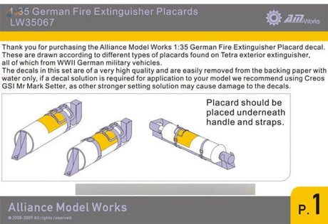 1:35 WWII German fire extinguisher placard decals in yellow and gray for models