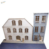 1/35 European street facades: detailed paper model of two-story hotel with arched windows
