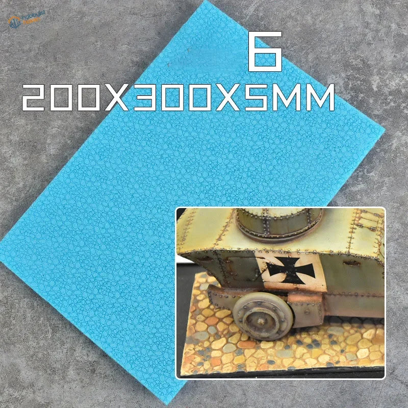 Bright blue 200x300x5mm textured foam panels for 1/35 scale modeling tools
