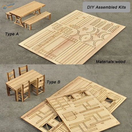 1/35 DIY miniature table and chairs sets type A wooden picnic assembly