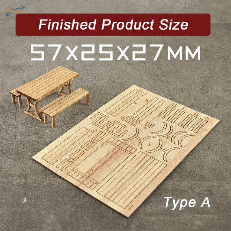 1/35 miniature table and chairs sets: light wooden picnic set with laser-cut patterns