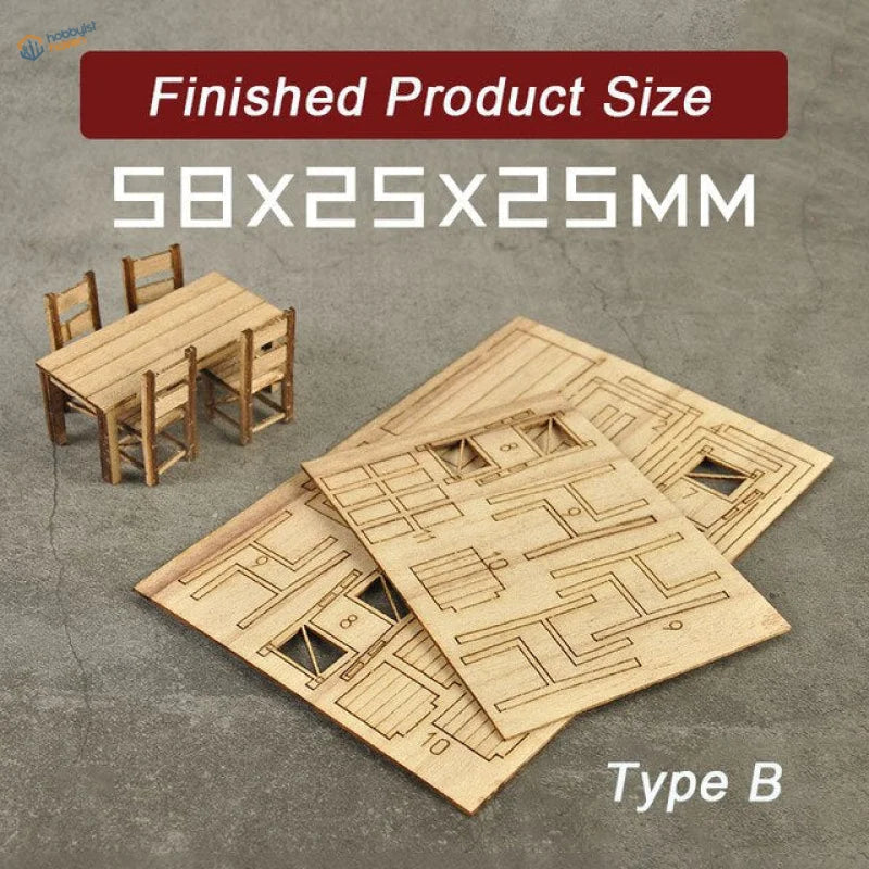 1/35 light brown wooden laser-cut miniature table and chairs sets type b