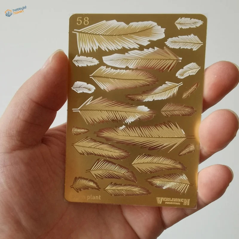 Gold photoetch palm leaves plate with intricate feather designs